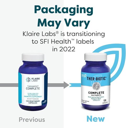 Klaire Labs Ther-Biotic Complete - مكمل بروبيوتيك 25 مليار وحدة تشكيل مستعمرة - صحة الأمعاء والجهاز الهضمي + دعم المناعة - بروبيوتيك لا يسبب الحساسية للرجال + النساء - نظيف + خالي من منتجات الألبان (120 كبسولة) in Kuwait