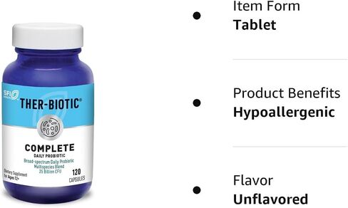 Klaire Labs Ther-Biotic Complete - مكمل بروبيوتيك 25 مليار وحدة تشكيل مستعمرة - صحة الأمعاء والجهاز الهضمي + دعم المناعة - بروبيوتيك لا يسبب الحساسية للرجال + النساء - نظيف + خالي من منتجات الألبان (120 كبسولة) in Kuwait