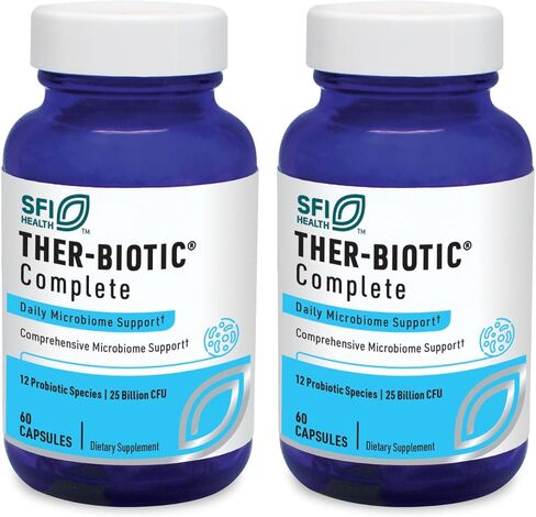 Klaire Labs Ther-Biotic Complete - مكمل بروبيوتيك 25 مليار وحدة تشكيل مستعمرة - صحة الأمعاء والجهاز الهضمي + دعم المناعة - بروبيوتيك لا يسبب الحساسية للرجال + النساء - نظيف + خالي من منتجات الألبان (120 كبسولة) in Kuwait