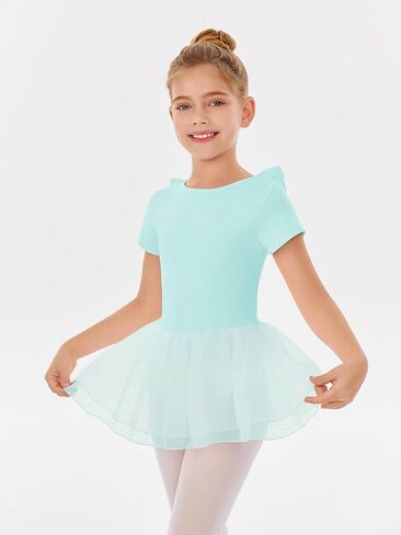 Haloumoning Ballet Leotards for Girls Ruffle Backless Dance Dress Tulle Short Sleeve Tutu Skirt in Saudi Arabia