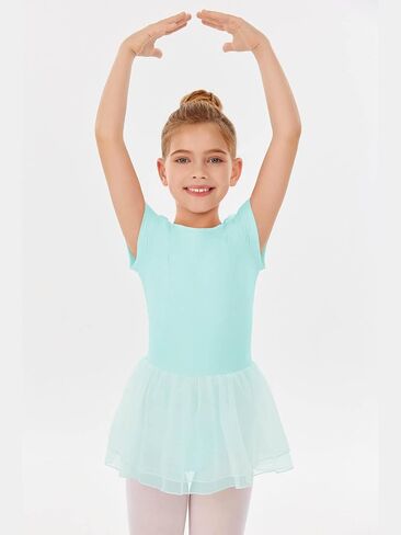 Haloumoning Ballet Leotards for Girls Ruffle Backless Dance Dress Tulle Short Sleeve Tutu Skirt in Saudi Arabia
