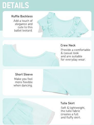 Haloumoning Ballet Leotards for Girls Ruffle Backless Dance Dress Tulle Short Sleeve Tutu Skirt in Saudi Arabia