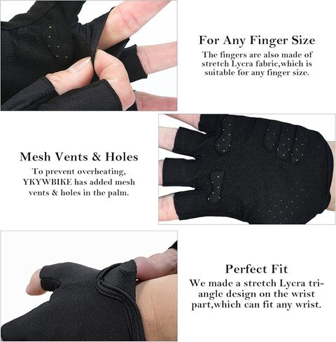 قفازات YKYWBIKE لركوب الدراجات للرجال والنساء، قفازات دراجة مسامية، قفازات رياضية مبطنة مضادة للانزلاق، قفازات دراجة نصف إصبع، قفازات دراجة MTB ممتصة للصدمات in Kuwait