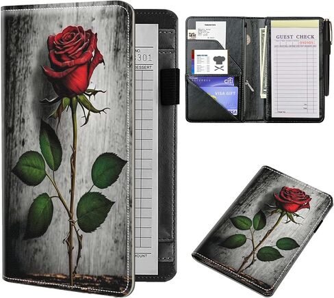 كتب الخادم للنادلة مقاس 5 × 7.75 بوصة كتاب خادم أسود مع جيب بسحاب و5 جيوب كبيرة 1 حامل قلم لطيف منظم كتاب النادلة مناسب للخادم - العلم الأمريكي عباد الشمس/البقرة in Kuwait