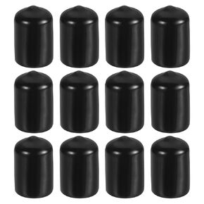PATIKIL 1/2" ID Round Rubber End Caps, 12 Pcs Rubber Bolt Covers Caps PVC Rubber Screw Covers Flexible Screw Thread Protector Caps for Metal Tube Rod Bolt, Black