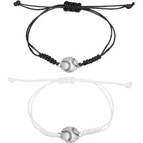 PATIKIL Baseball Bracelets, 2 Pcs Baseball Gifts Braided Wristbands with Baseball Beads for Teenagers, Adults, Black White