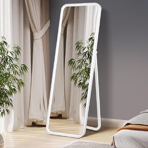 CULER White Full Length Wood Mirror,Floor Dressing 63 x 24 Inch Mirror with Stangding Holder,Full Body Large Mirrors for Bedroom,Hanging or Leaning,Living Room