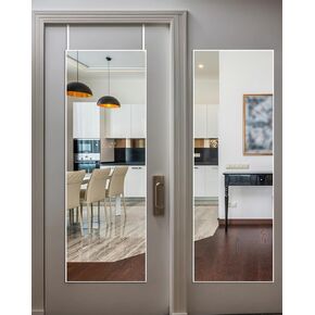 48" x 14" Over The Door Mirror Full Length Mirror Door Mirror Wall Mirror Hanging with 2 Metal Hangers for Bedroom Living Room Bathroom Black