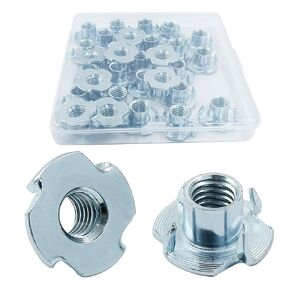 100Pcs 1/4"-20 x 7/10" 4 Pronged T Nuts Zinc Plated Carbon Steel T Nuts for Wood Furniture Rock Climbing Holds Cabinetry