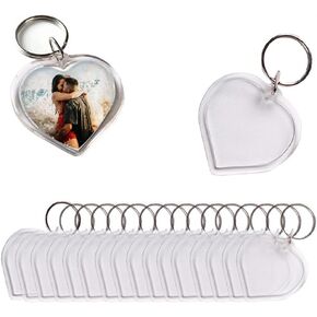 25 Sets Acrylic Photo Snap in Heart-Shaped Photo Keychain Circular Photo Keychain Blank Keyring Transparent Photo Frame Keyring with Split Key Chain for Friends Lovers Home Families DIY Picture