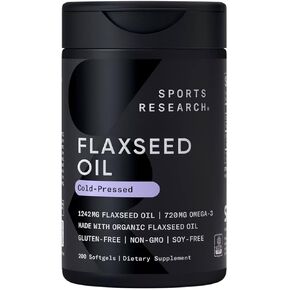 Sports Research Extra Strength Flaxseed Oil Softgels 1242mg - Plant Based Omega-3 Fish Oil Alternative for Women & Men - Non-GMO Verified, Soy & Gluten Free (200 Count)