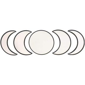 TOPINCN 5Pcs Moon Phase Mirror Set, Acrylic Wall Decorative Mirror Wooden Frame Moon Phase Mirror Home Decor Wall Hanging Mirror for Home Living Room Bedroom Decor (Black)