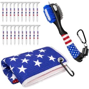 montela golf Accessories Kit Golf Club Brush Amercian Flag Golf Towel and 20pcs Golf Tees,Golf Cleaner Cleaning kit Golf Accessories Cleaner Tool Golf Brush with Strong Magnet Stick for Golf Gift