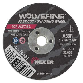 Weiler 56163 4-Inch Cutting Wheel, Wolverine AO Steel/Metal Fast Cutting, Value Snagging, 1/4" A36T Type 1 3/8" Arbor (Pack of 10)