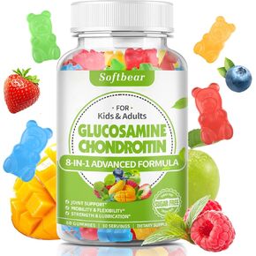 Glucosamine Chondroitin Gummies with MSM Triple Strength, Organic Vegan Chondroitin & Glucosamine Nutritional Supplements for Joint Support Mixed Fruit Flavor 60 Gummies