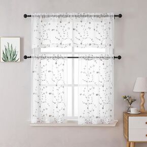 Regal Home Collections Kitchen Tiers & Window Valance Curtains Set - 54"x36" Rod Pocket Cafe Tier & Curtain Valances for Windows - Light Filtering Fabric, Floral White/Berry