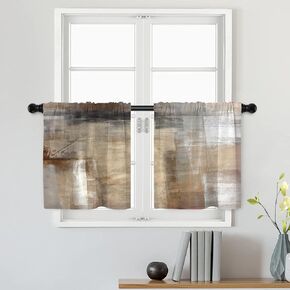 Batmerry Umber Abstract Brush Painting Valance Curtains, Green Modern Window Treatment Kitchen Valances Multilayer Polyester Blackout for Living Room/Bathroom, 2 Pack 52x18 inches