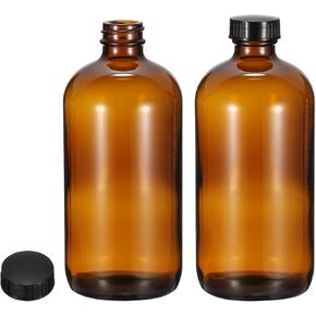 PATIKIL 8oz(240ml) Glass Sample Bottles, 2Pcs Round Bottle Dispensing Bottles with Black Poly Cone Cap for Reagent Liquids, Essential Oils, Perfume, Blue