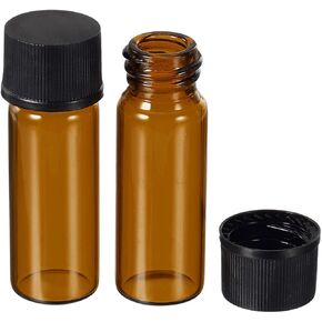 PATIKIL 2mL Reagent Media Bottle, 24 Pack Round Glass Storage Bottles Plastic Screw Cap for Lab Home, Brown