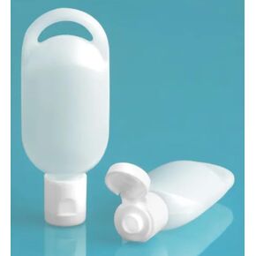 2 Pack - 1/2 oz HDPE Tottle Bottles with White Snap Top Caps - Semi-Transparent, Impact-Resistant, Flexible - Hotel Amenities, Travel Size - Includes Hang Loop for Easy Clipping (2 pack)