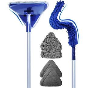 Wall Cleaner Mop with Fan Duster, BAFEZOZE Baseboard Cleaner Tool with Long Handle 82", Floor Cleaner for Mopping Long Dusters for Cleaning, 1 Ceiling Fan Cleaner Duster 4 Replacement Pads