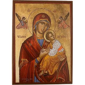 أيقونة خشبية مسيحية أرثوذكسية يونانية مصنوعة يدويًا لمريم العذراء للعاطفة (14 سم × 10 سم أو 5.5 بوصة × 3.5 بوصة) in Kuwait