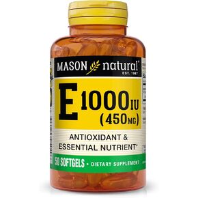 MASON NATURAL Vitamin E 450 mg (1,000 IU) - Antioxidant and Essential Nutrient, Healthy Immune System, Skin and Eyes, Whole Body Supplement, 50 Softgels