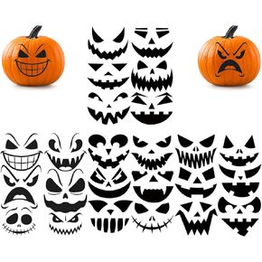 24 Pcs Halloween Pumpkin Faces Stickers Vinyl Decals DIY Craft Vinyl Art Stickers, Pumpkin Faces Wall Decals Halloween Glass Window Sticker Halloween Party Pumpkin Decorations