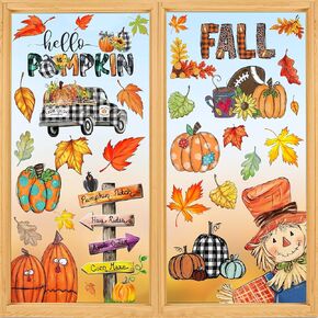 Fall Window Clings Decorations for Glass Fall Watercolor Pumpkin Maple Leaves Scarecrow Truck Window Stickers for Autumn Thanksgiving Harvest Party Home Window Decals Decor