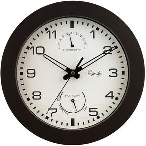 Equity by La Crosse 10 Inch IN/OUT Brown Wall Clock with Thermometer and Hygrometer (29005)