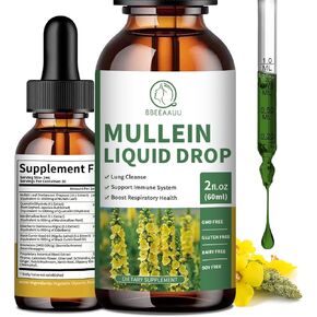 Mullein Drops for Lungs, Mullein Leaf Extract 1000MG for Respiratory, Digestive, Immune Support, with Quercetin, Marshmallow, Black Cumin Seed, Elderberry, Bromelain, Vegan, 2 Fl Oz, Non-GMO
