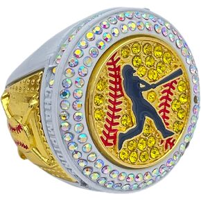 Discount Sports Rings, Softball Batter CHAMPION RING — Player Award, assorted colors and gemstones (Prismatic White)