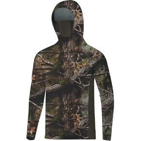 Palmyth Hunting Hoodie with Mask for Men Long Sleeve Sun Protection UV UPF 50+ Camo Fishing Shirts