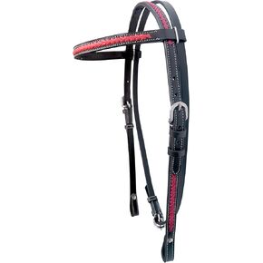 Equestrian Horse Tack Western Headstall Bridle Hand Braided Red Raw Hide Leather Weaving on Straight Brow Band Black Color Leather