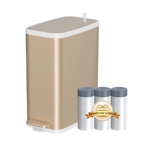 Gold Bathroom Trash Can with Lid Soft Close,1.6 Gallon Slim Garbage can,Small Metal Step Wastebasket for Office, Bedroom, Toilet, Live Room