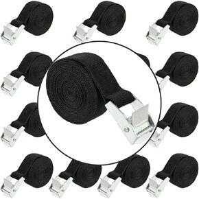 15 Pack 6.5Ft Lashing Straps, 1 Inch Adjustable Cam Buckle Tie Down Straps Nylon Packing Webbing Moving Straps with Zinc Alloy Lock Buckle for Securing Cargo, Kayak, Luggage, Car Roof, Black