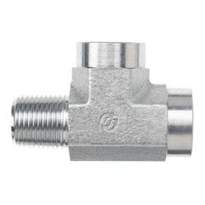 5602-02-02-04-FG Forged Steel Street Tee Tube Fitting, 1/8"-27 NPTF x 1/8"-27 NPTF x 1/4"-18 NPTF Thread, 1/8" Male NPTF x 1/8" Female NPTF x 1/8" Female NPTF