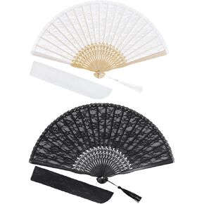 2pcs Black Lace Folding Fan Handheld Bamboo Hand Fan for Women Wedding Decoration Dancing Party