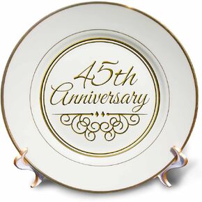 3dRose cp_154487_1 45th Gold Text for Celebrating Wedding Anniversaries 45 Years Married Together Porcelain Plate, 8-Inch