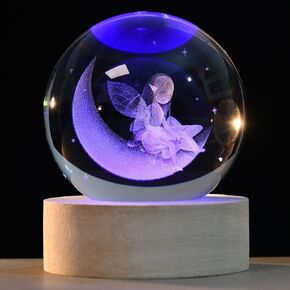 3D Tree of Life Crystal Ball with Colorful Light Wooden Base 60mm Glass Decorative Ball Life Tree Night Light Decor Flower of Life Decor Healing Ball Glass Lucky Gifts