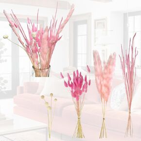 DALLING 60PCS Dried Pampas Grass Decro Dried Flowers Pink Pampas Grass 60CM Bunny Tails White Billy Balls Reed Grass for Boho Wedding Home Farmhouse Rustic Party Office Centerpiece in Saudi Arabia