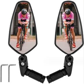 Bike Mirrors, ALLOMN 2Pcs Bicycle Rear View Mirrors for Handlebars, 360˚ Rotatable Convex Glass Lens Bar End Mirrors, Adjustable HD Handlebar Rearview Mirror for Scooter Electric Bike Accessories
