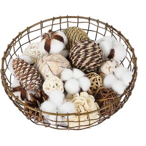 Rattan Ball, Bag of Assorted Decorative Spherical Natural Wicker Rattan and Cotton Bowl and Vase Filler, Balls Spheres Orbs Filler - Brown and White (Brown2)