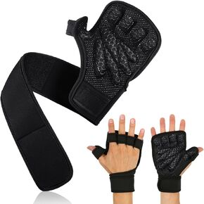 Workout Gloves for Men and Women, Weight Lifting Gloves with Wrist Wrap Support Adjustable Fingerless Gym Gloves for Training Cycling Exercise Pull ups Hand Support