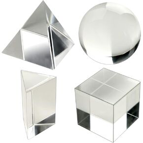 LPKADQA K9 Optical Crystal Photography Prism Set, 4 Pack Include 55mm Crystal Ball, 50mm Crystal Cube, 50mm Triangular Prism, 60mm Optical Pyramid for Teaching, Playing, Photography