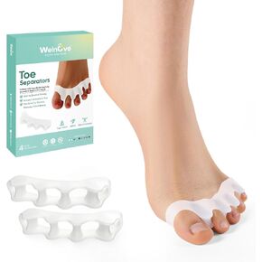 Welnove Toe Separators Spacers for Women - 4 Pack Gel Toe Straightener to Correct Bunions and Relieve Foot Pain - Silicone Toe Spacers for Toe Overlapping Hammertoe Yoga Practice - White
