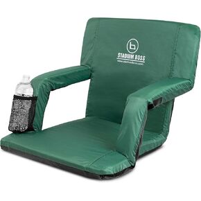 Recliner Stadium Seat for Bleachers, Benches, Lawns, Backyard, Camping & Beach – Padded Sport Chair, Cushion Backs & Armrest – 6 Reclining Positions – Portable Carry Straps – Dark Green