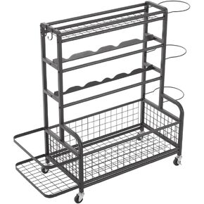 Home Gym Storage Rack For Dumbbells, Yoga Mats, Kettlebells And Strength Training Equipment, Basketball Storage Rack With Wheels And Hooks