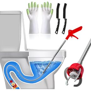 Toilet Snake Drain Clog Remover, 51"Toilet Auger Grabber, Upgraded Snake Drain Tool, Flexible Claw Grabber Pickup Tool with 4 Claws For Picking Up Clogs In Toilet Pipes And Drains, Comes With Gloves