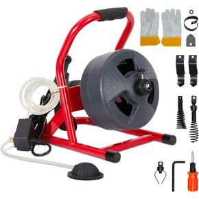 50Ft x 5/16 Inch Drain Cleaner Machine, Drain Auger Professional for 3/4 to 3 Inch Pipes, Foot Switch with 6 Cutters, Glove, Drain Auger Cleaner Sewer Snake…